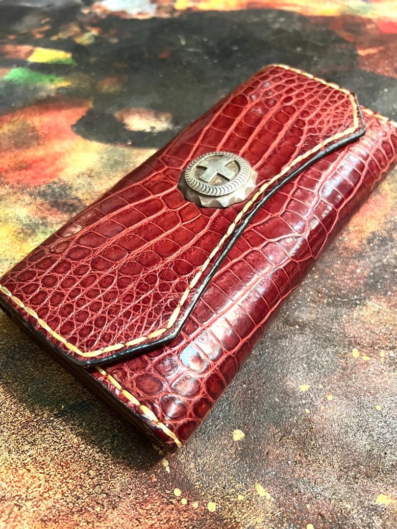最高級クロコダイル　長財布　古着　アメカジ　シルバー925コンチョ