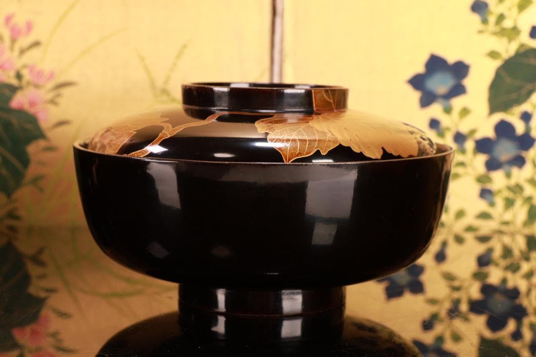 turu　BJ023 時代輪島塗　鬼灯図金蒔絵　吸物椀　八客　木製