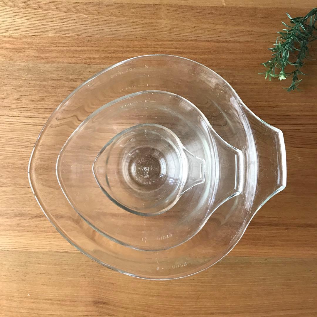 オールドパイレックス　ガラス製ボール ティアドロップ 3点セット