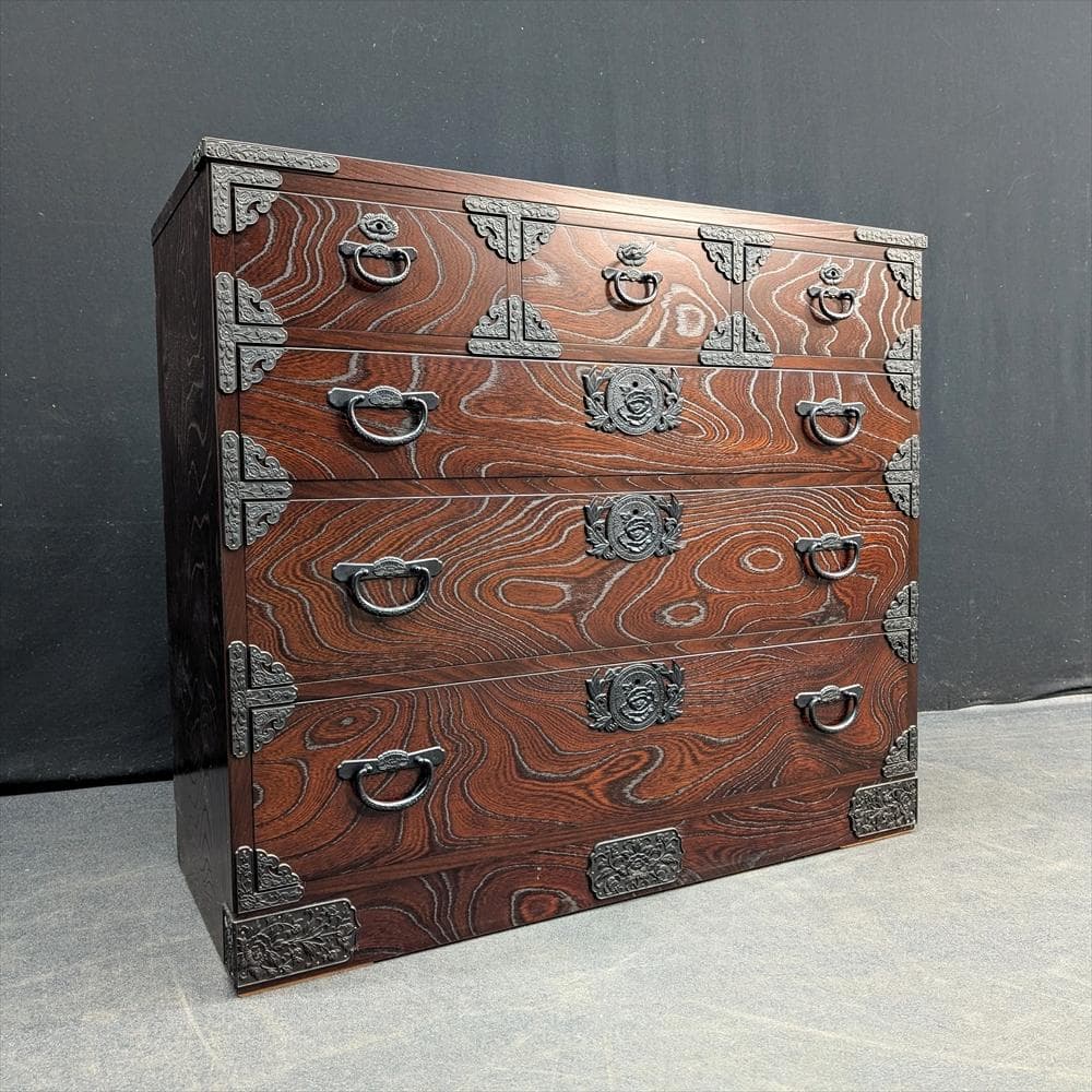 美品　青木産業　ケヤキ　整理箪笥　タンス　チェスト　整理　収納　気密　蟻組　民藝