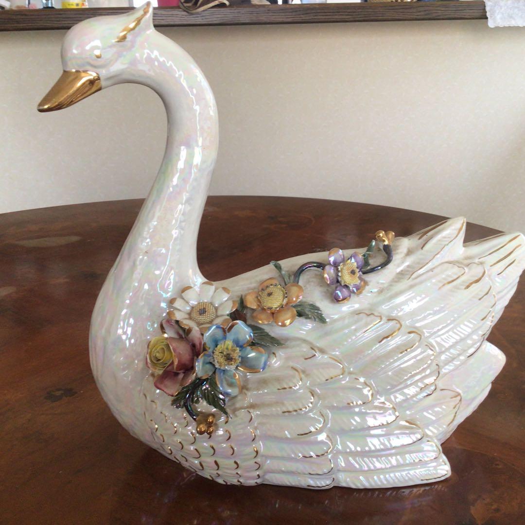 インテリア 置物 インポート ドマン イタリア製 白鳥 陶器