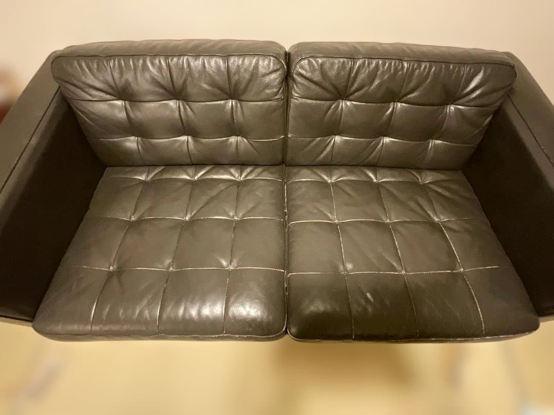 中古 IKEA 本革ダークブラウン レザー 2人掛けソファ(オットマン併売)