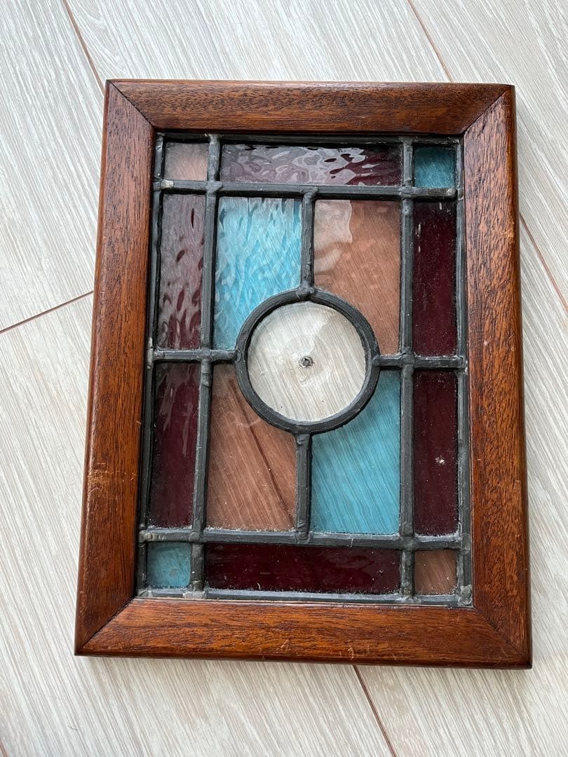 英国アンティーク　ステンドグラスパネル　ヴィクトリアン　木枠仕上げ