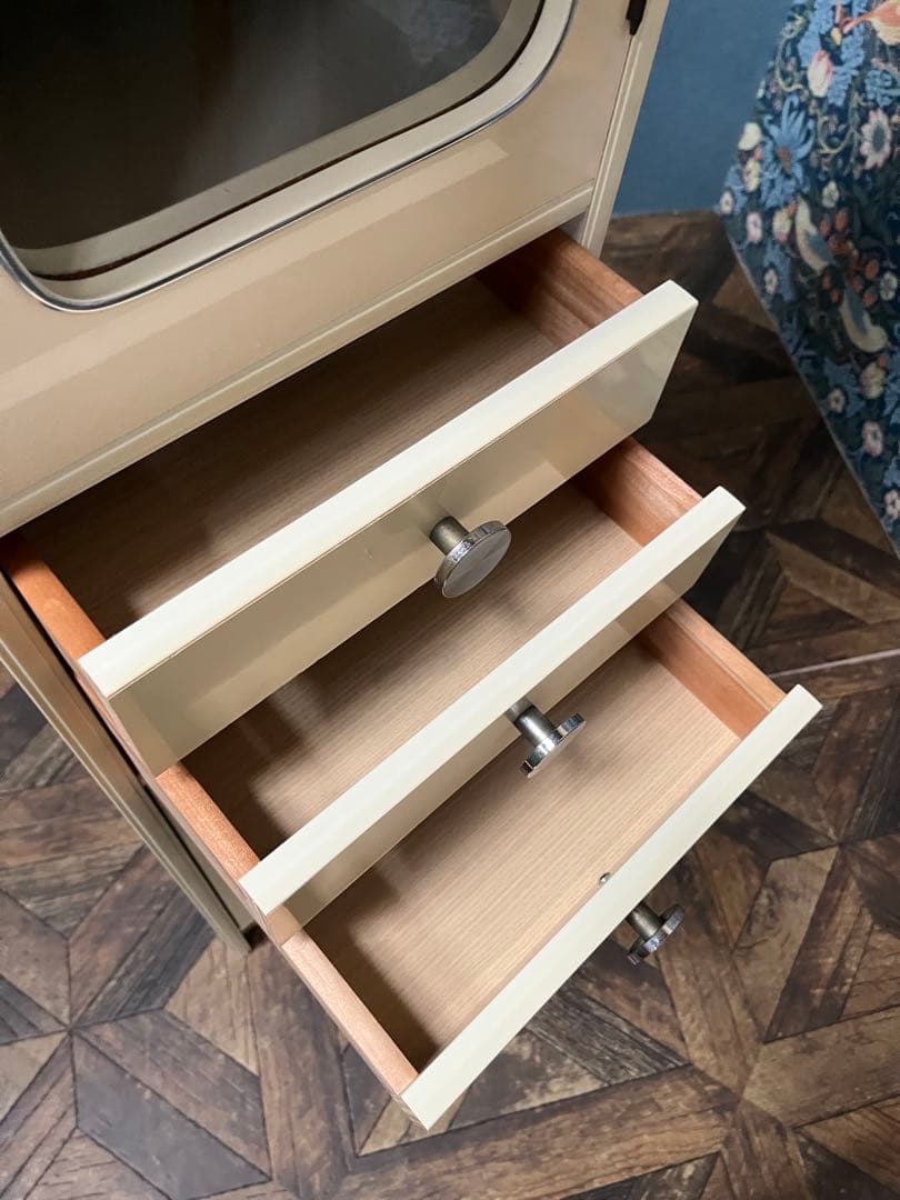 アーチ型 食器棚 飾り棚 小ぶり スリム 白 ホワイト 水屋 当時物 昭和レトロ