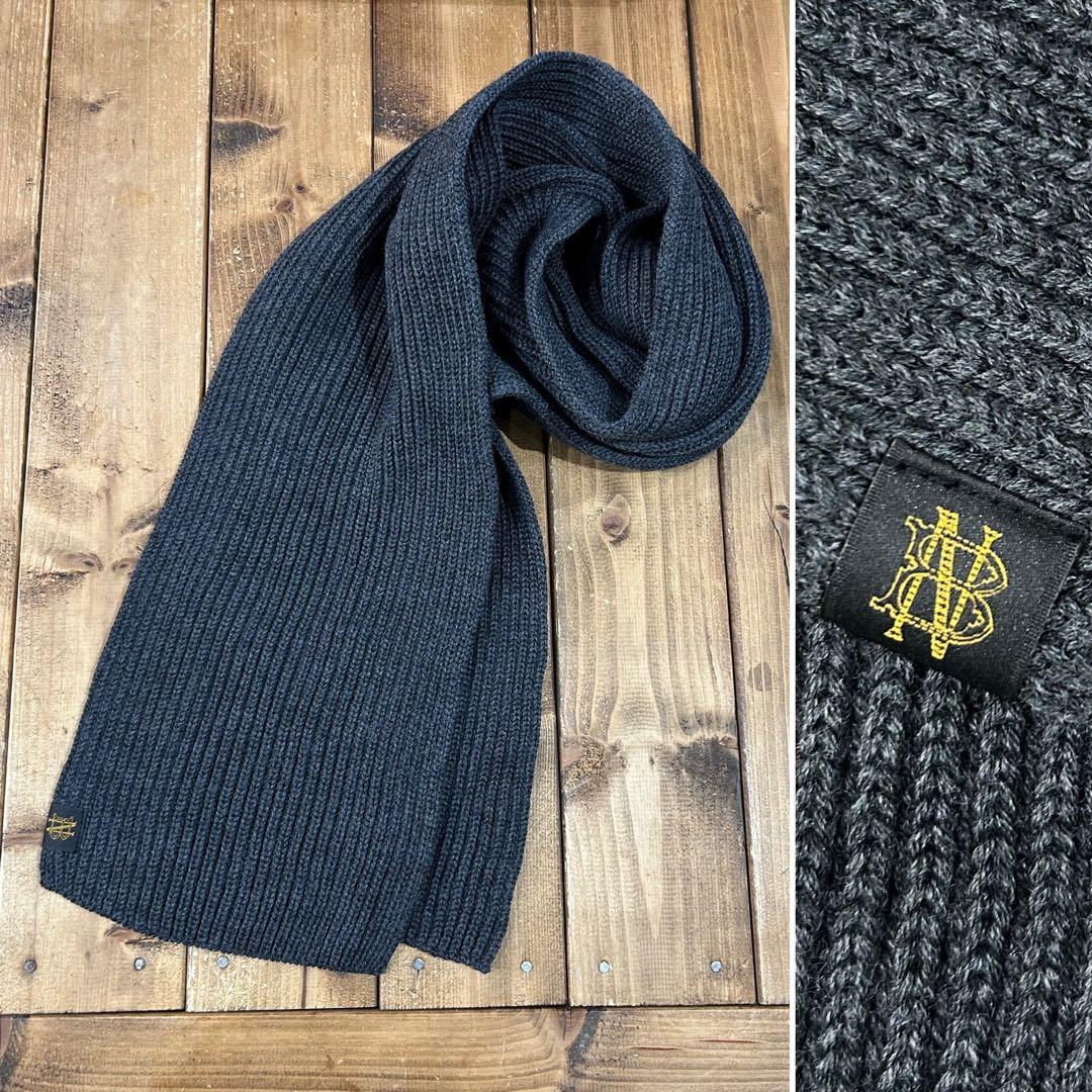 極美 BATONER ソリッドウール マフラー リブニット バトナー グレー