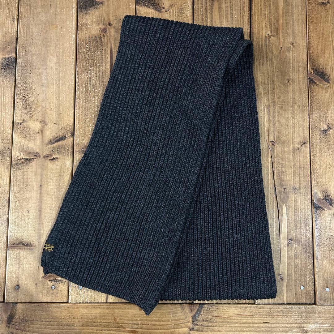 極美 BATONER ソリッドウール マフラー リブニット バトナー グレー