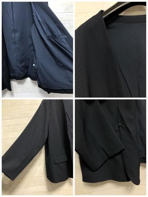新品☆6L♪紺系♪ノーカラー＆テーパードパンツスーツ♪お仕事☆p698
