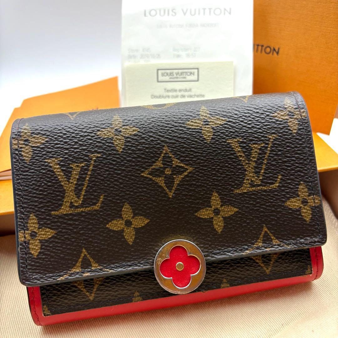【美品】ルイヴィトン ポルテフイユ フロール コンパクト 折り財布 コクリコ