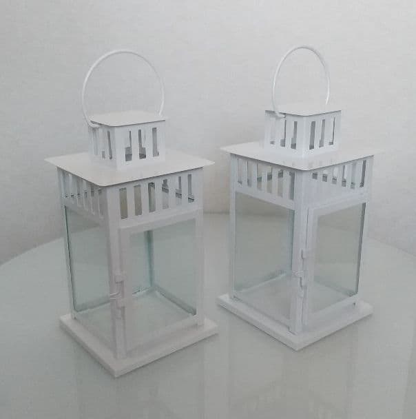【2セット】アイアン スクエア ランタン キャンドルホルダー スタンド 白