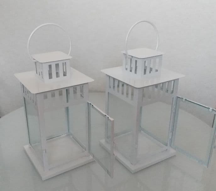 【2セット】アイアン スクエア ランタン キャンドルホルダー スタンド 白