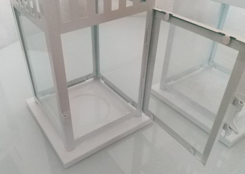 【2セット】アイアン スクエア ランタン キャンドルホルダー スタンド 白