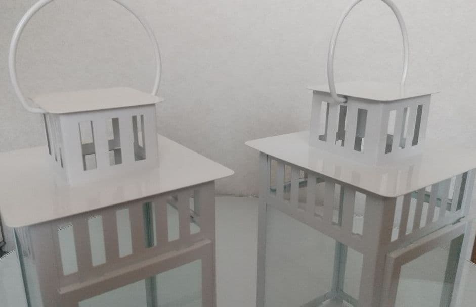 【2セット】アイアン スクエア ランタン キャンドルホルダー スタンド 白