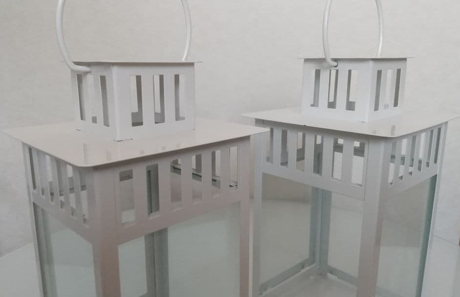 【2セット】アイアン スクエア ランタン キャンドルホルダー スタンド 白