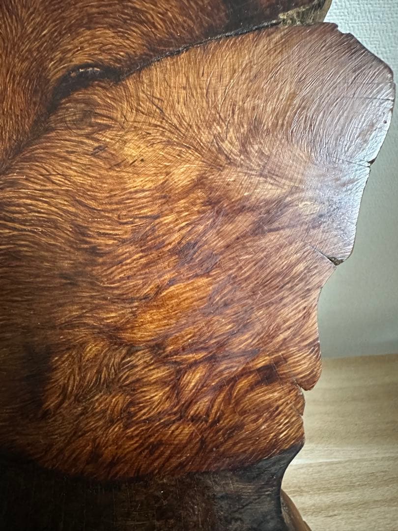 木製　キツネ　焼き絵　天然木