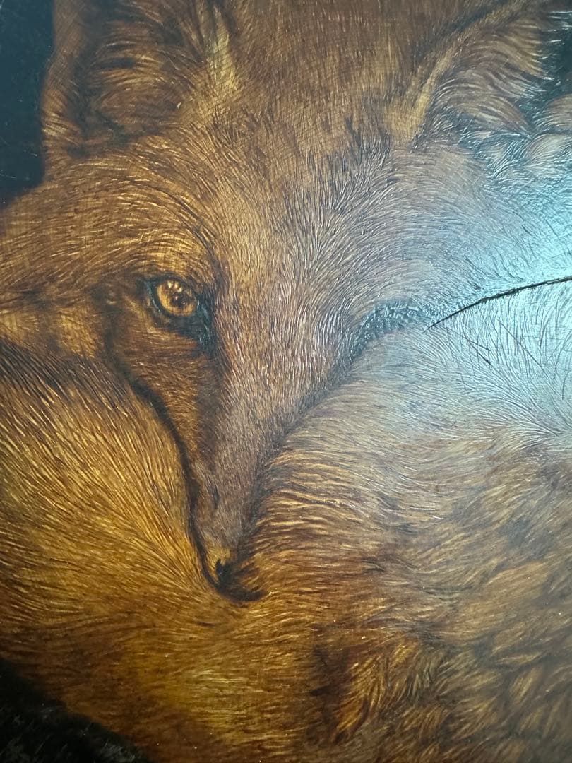 木製　キツネ　焼き絵　天然木