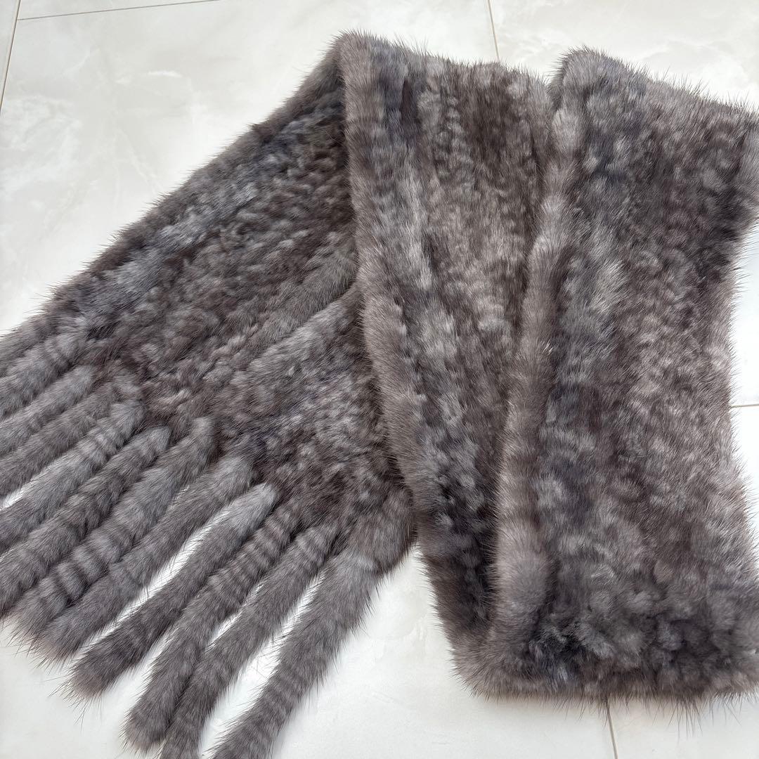 新品　ミンクファー　ミンクマフラー　ストール　ショール　マフラー　ミンク　グレー