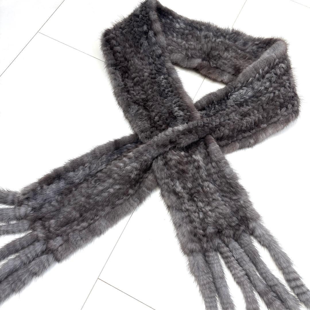 新品　ミンクファー　ミンクマフラー　ストール　ショール　マフラー　ミンク　グレー