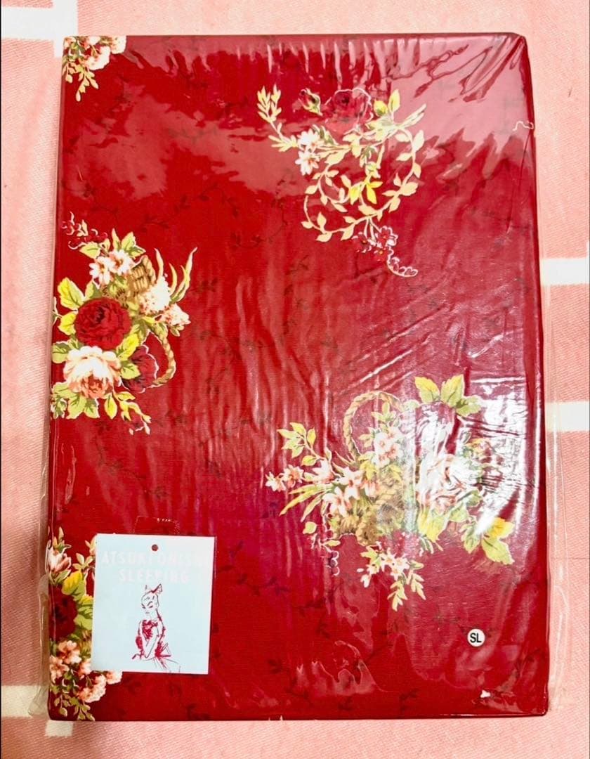 アツキオニシ　花柄　掛け布団カバーレッド 90年代　①