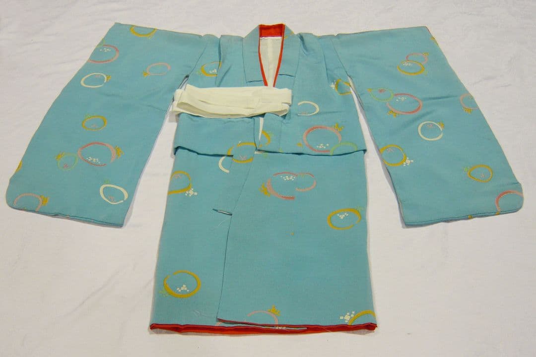 正絹 七五三 3歳 女の子 着物 三ツ身 ブルー丸菊