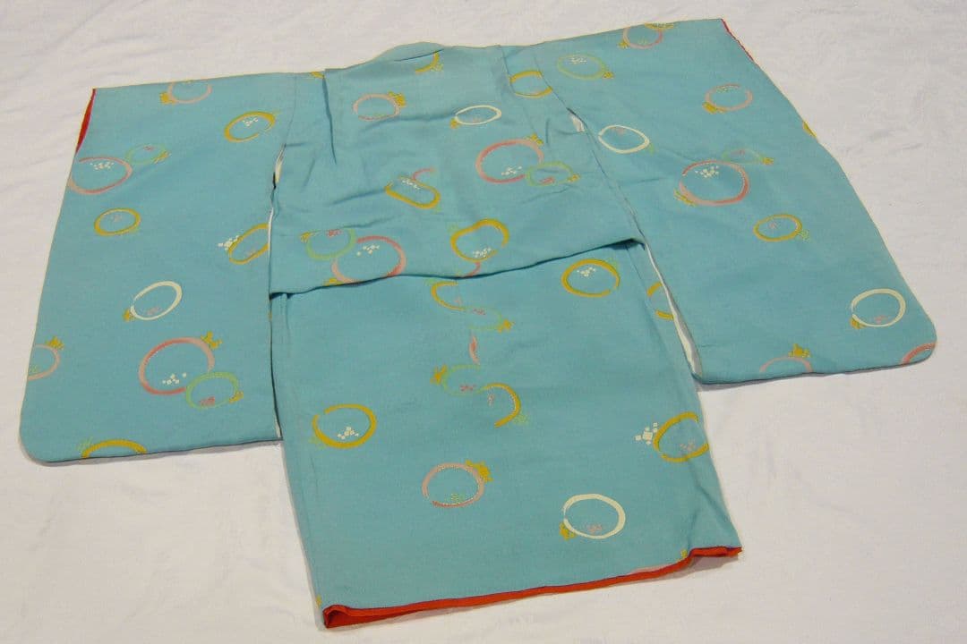 正絹 七五三 3歳 女の子 着物 三ツ身 ブルー丸菊