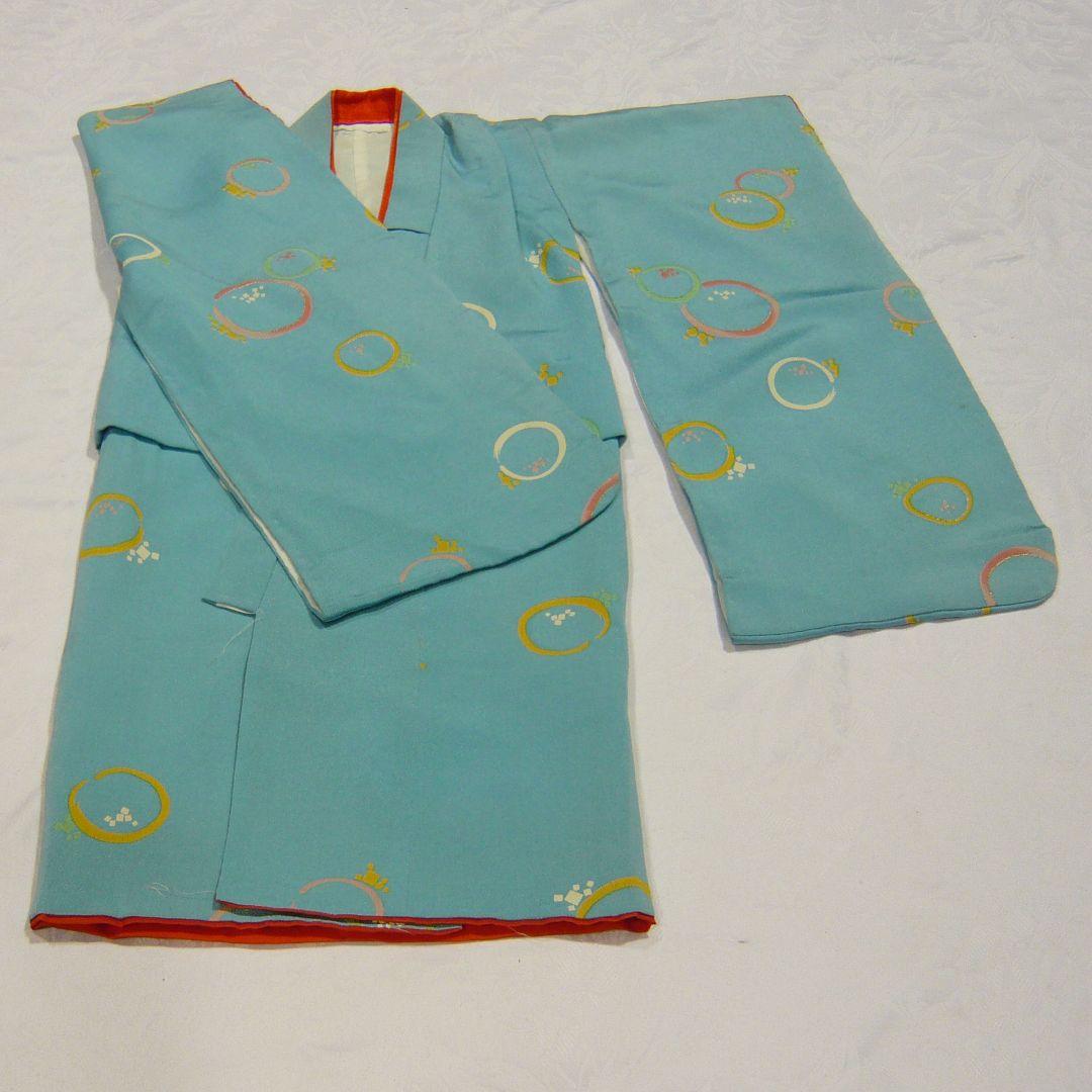 正絹 七五三 3歳 女の子 着物 三ツ身 ブルー丸菊