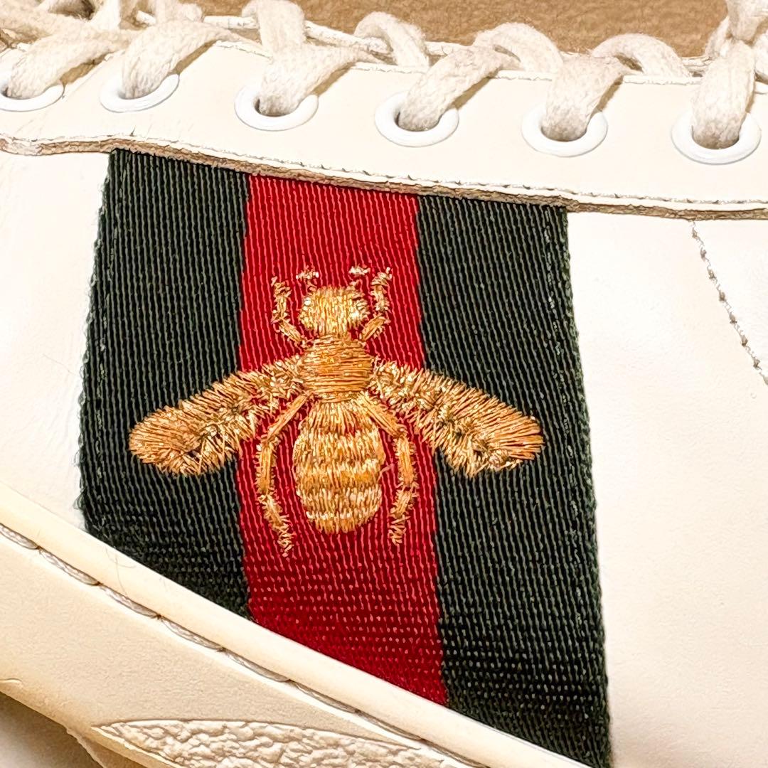 GUCCI ビー シェリーライン ホワイト レザースニーカー SIZE 71/2