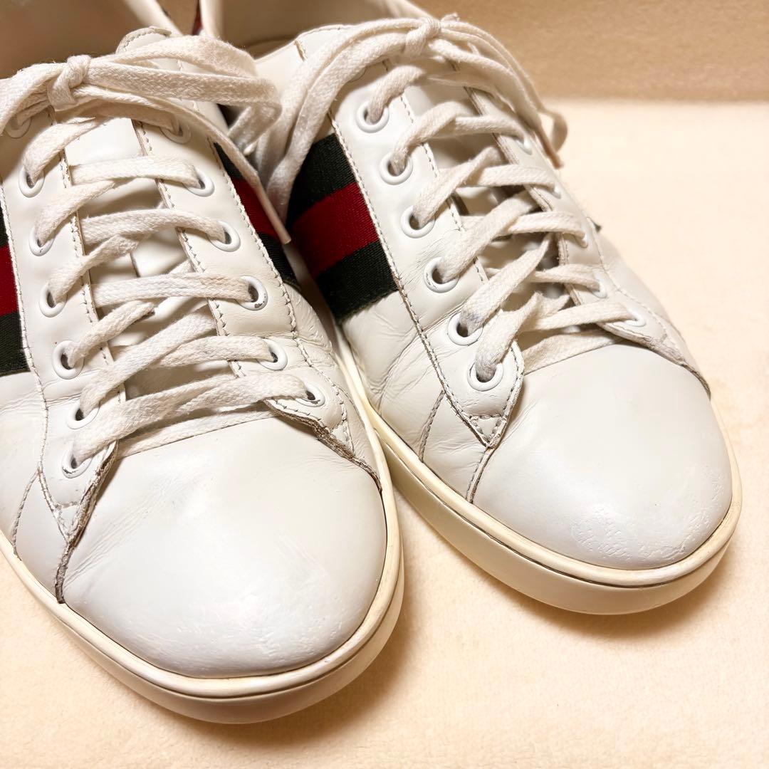 GUCCI ビー シェリーライン ホワイト レザースニーカー SIZE 71/2