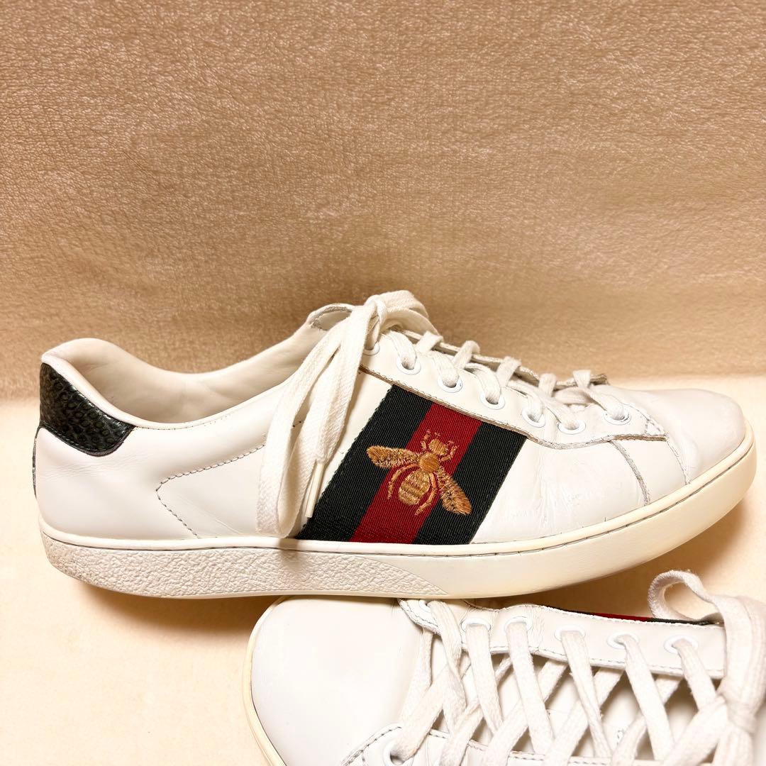 GUCCI ビー シェリーライン ホワイト レザースニーカー SIZE 71/2