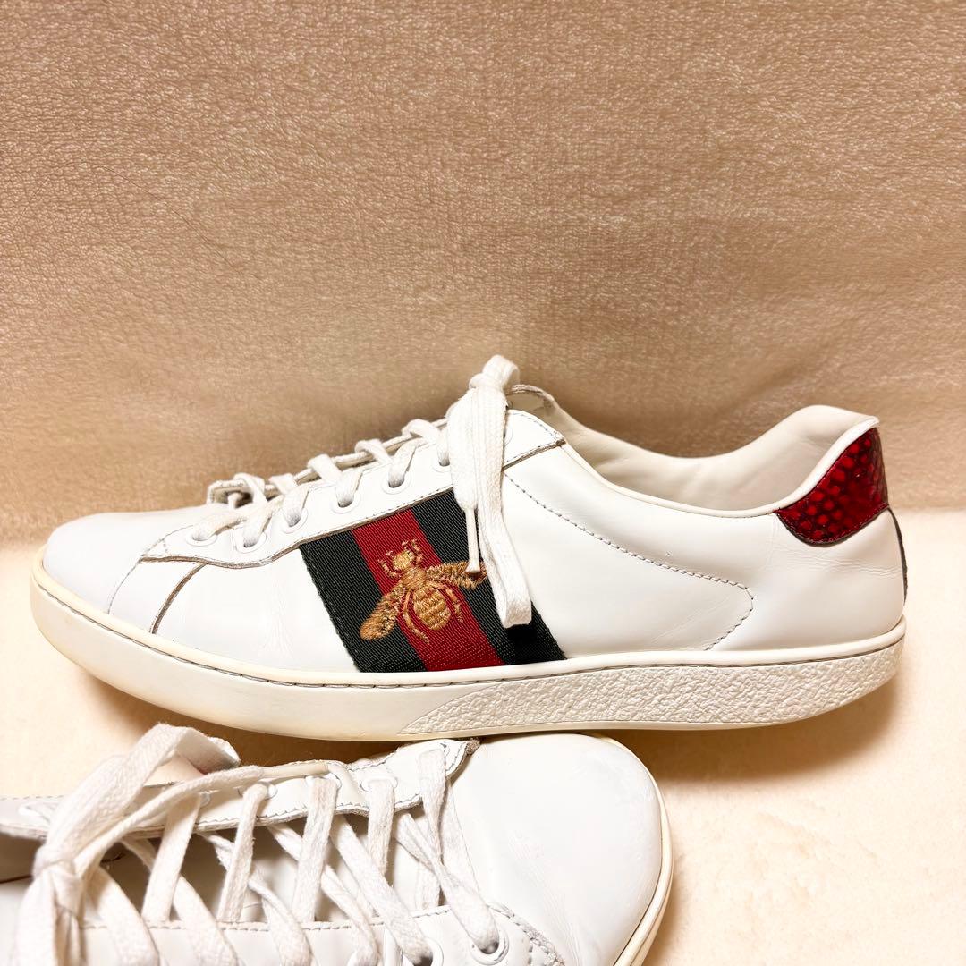 GUCCI ビー シェリーライン ホワイト レザースニーカー SIZE 71/2