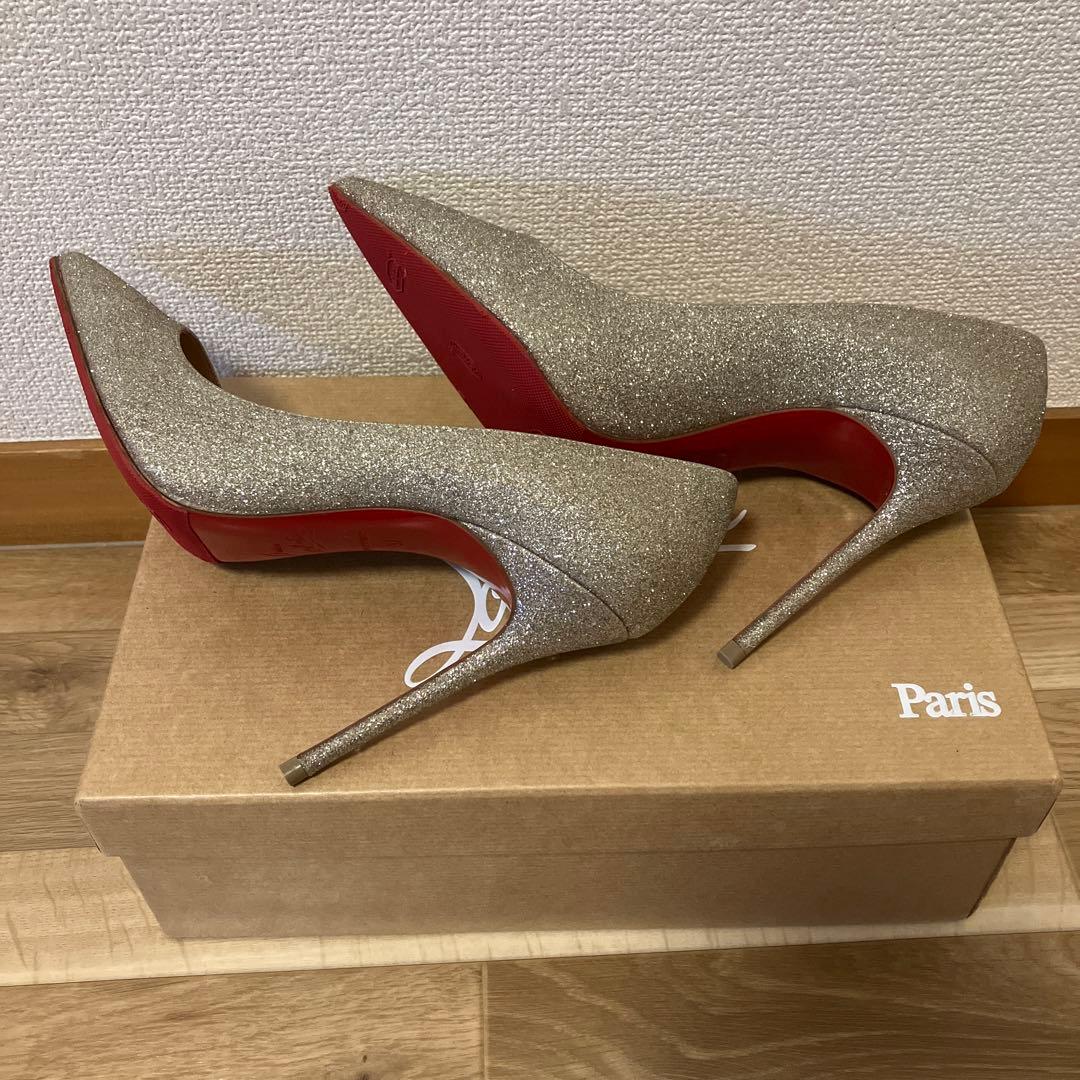 Christian Louboutin グリッターシルバーハイヒール　37