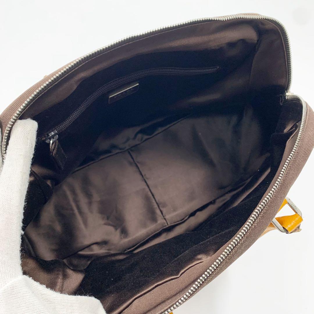 【✨美品✨】プラダ ミニボストンバッグ 三角ロゴ レザー ブラウン イエロー