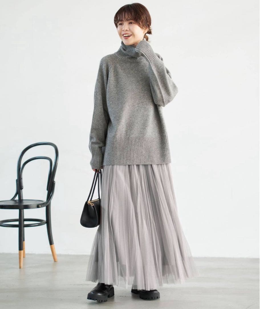 ランダムチュールプリーツスカート 36 グレー