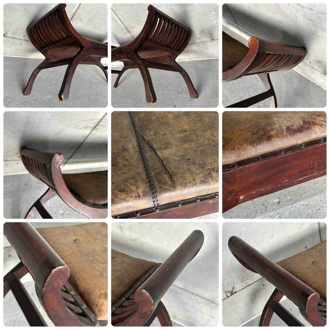 ★カルティニベンチ★ 鉄鋲 本革座面×ウッドフレーム ミッドセンチュリー