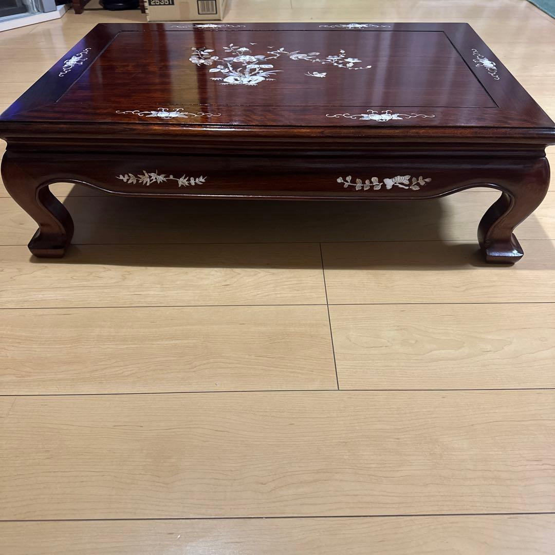 中国美術　唐木　花梨　螺鈿細工　テーブル　9.8キロ