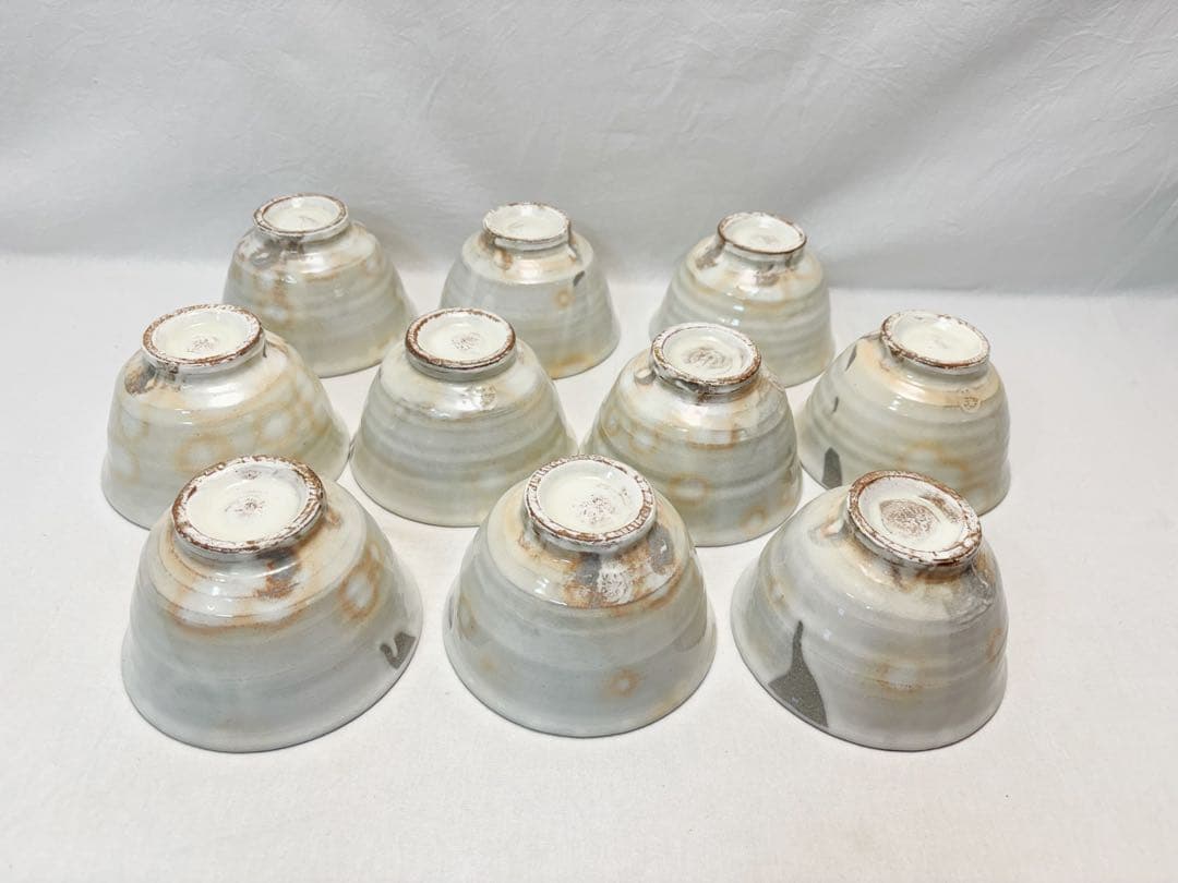 未使用 茶道具 清和窯 粉引 数茶碗 十客組 陶印 茶器 茶事 共布 共箱