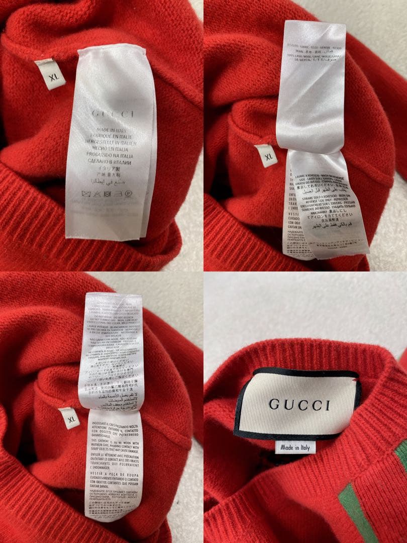 【美品・希少XL】GUCCI 長袖ニット ミケーレ期　レッド　シェリ―ライン　蜂