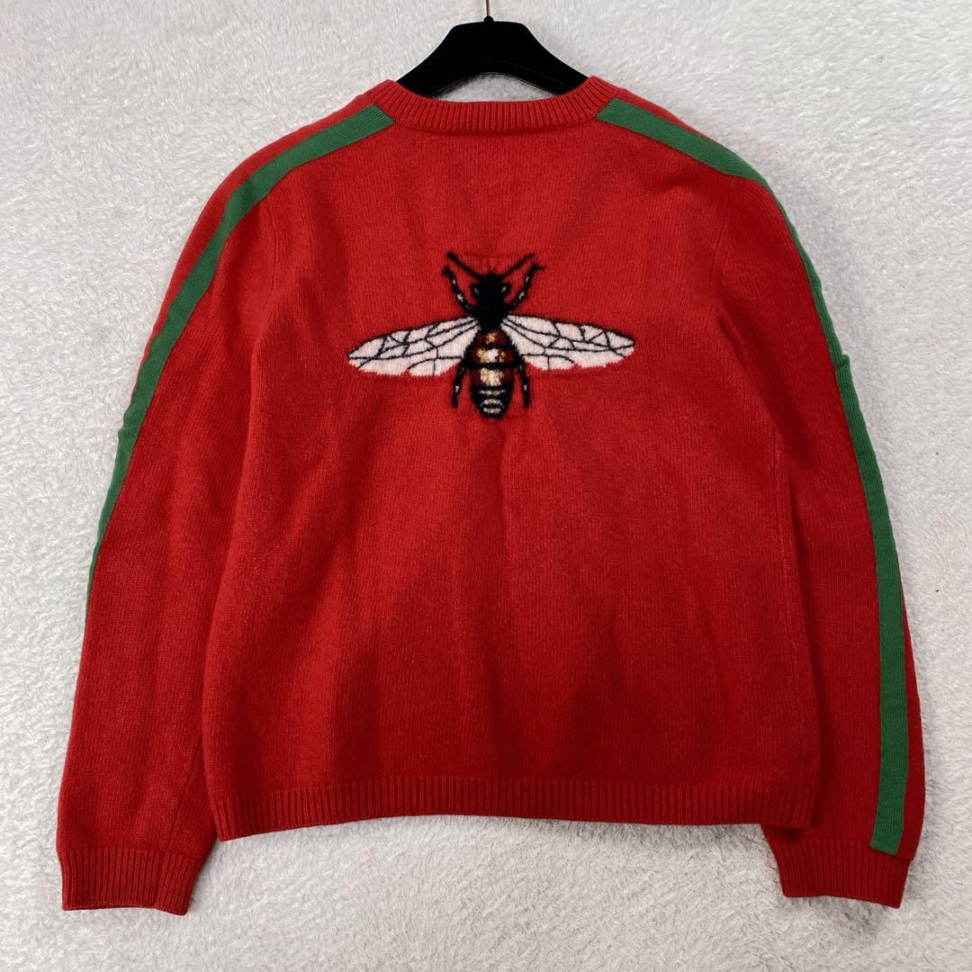 【美品・希少XL】GUCCI 長袖ニット ミケーレ期　レッド　シェリ―ライン　蜂
