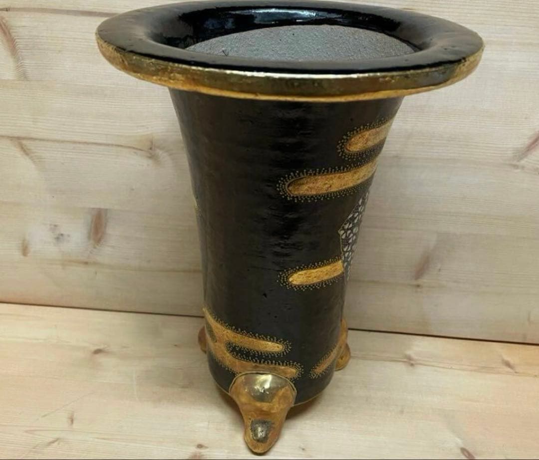 未使用/特価❕信楽焼/御所車＊錦/蘭鉢/6号/1点 植木鉢/京楽風/盆栽鉢