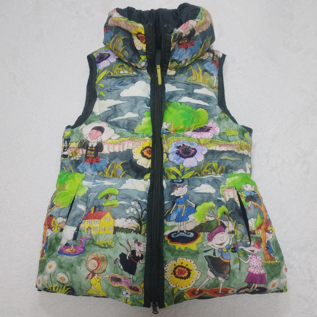 アルベロベロ ブタさん 花柄 リバーシブル ダウンベスト