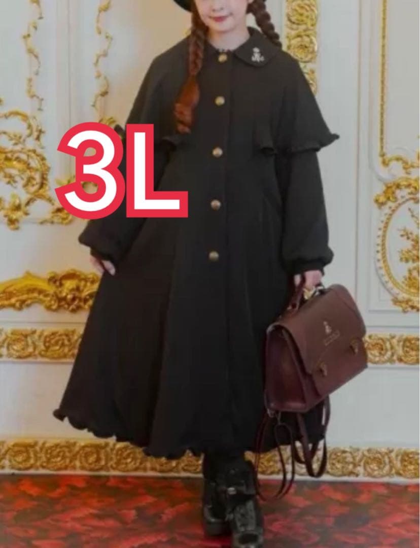 しまむら 青木美沙子 しまみさ ニナス ケープデザインコート 中黒 ブラック3L