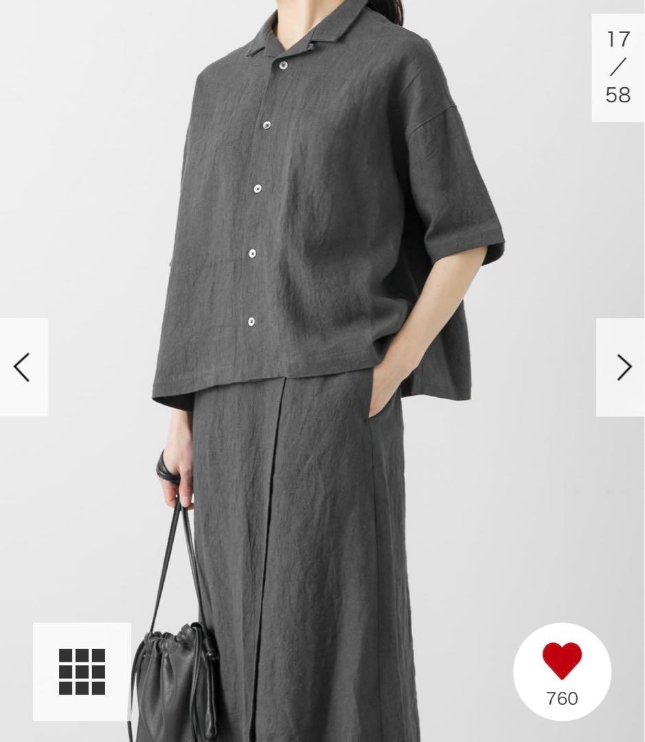 新品タグ付◆ CHARCOAL かぐれ リネンラミーオープンカラーシャツ