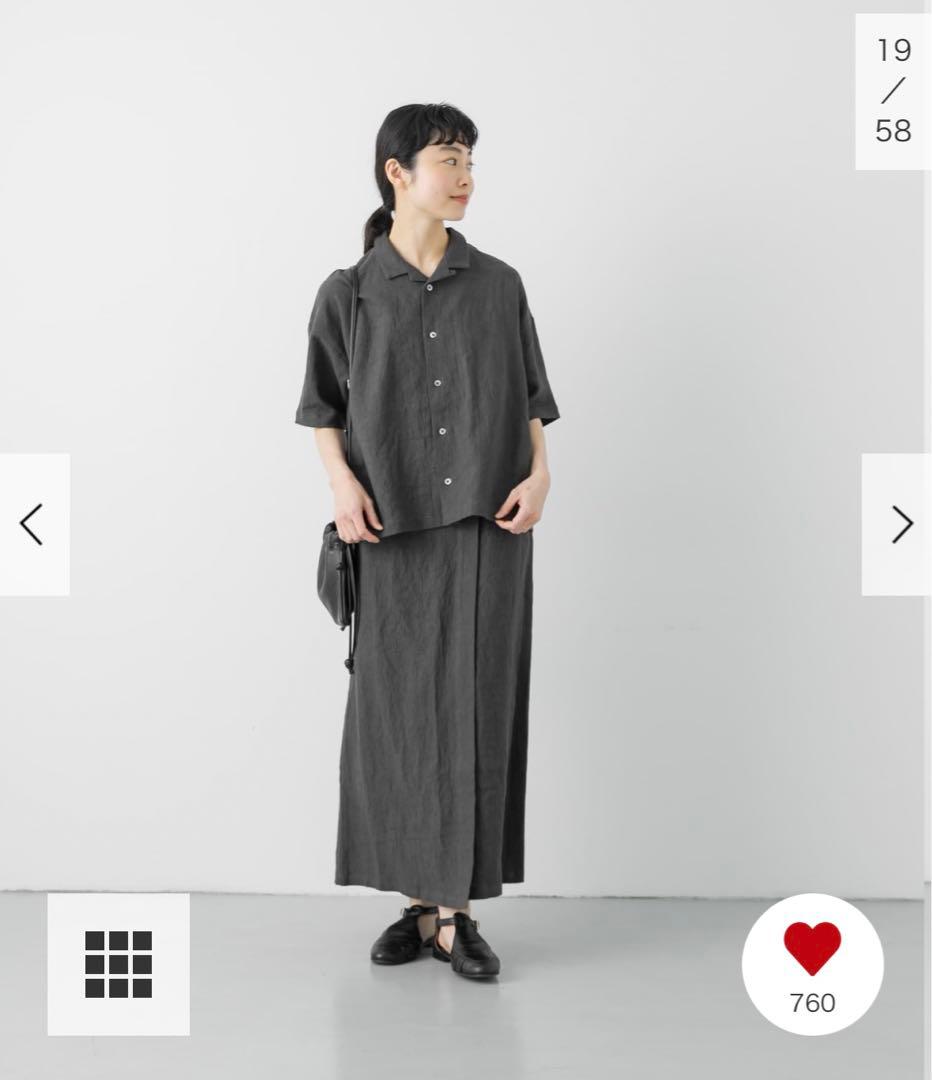 新品タグ付◆ CHARCOAL かぐれ リネンラミーオープンカラーシャツ