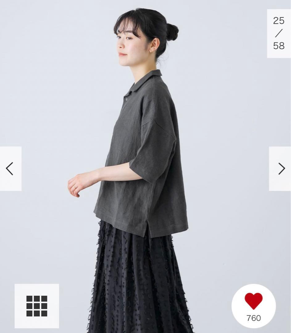 新品タグ付◆ CHARCOAL かぐれ リネンラミーオープンカラーシャツ