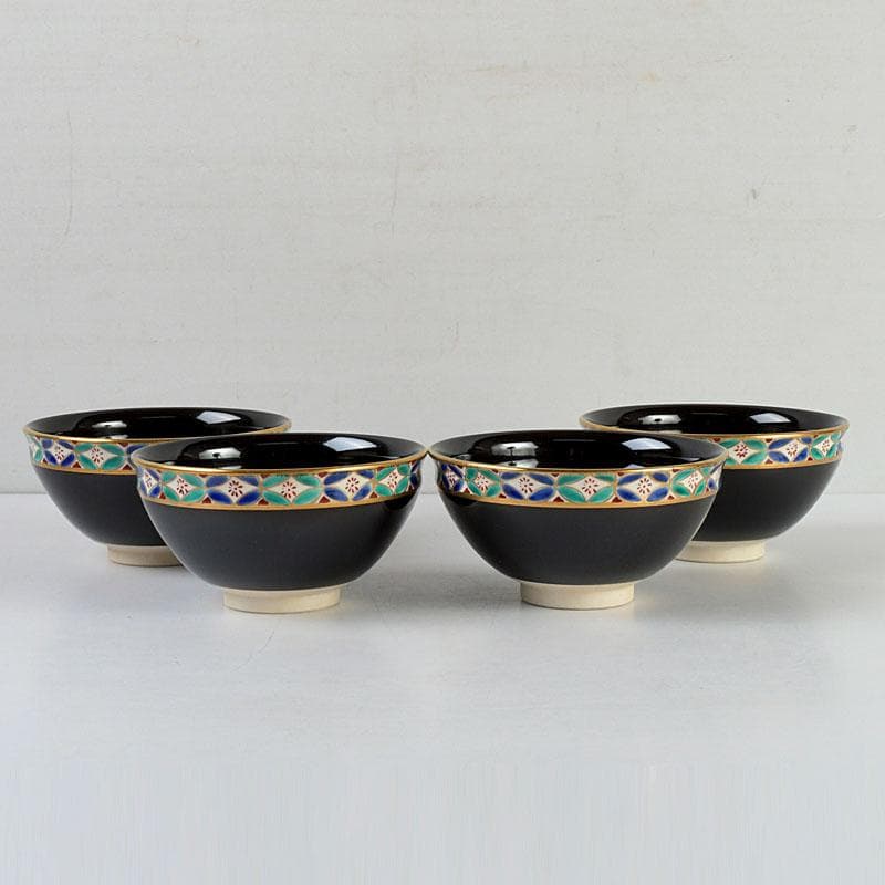 クローバー　茶道具　橋本紫雲作　黒釉　数茶碗　四客まとめて　V　9596