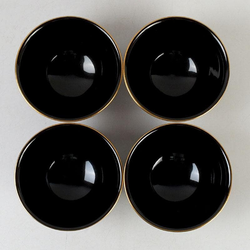 クローバー　茶道具　橋本紫雲作　黒釉　数茶碗　四客まとめて　V　9596