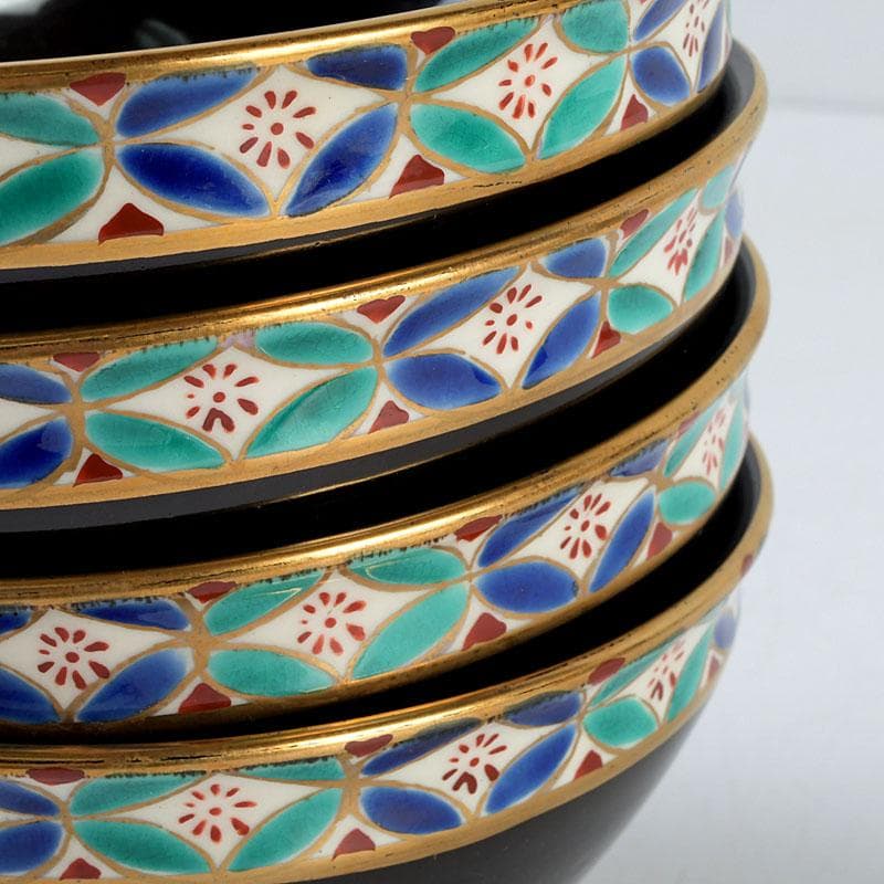 クローバー　茶道具　橋本紫雲作　黒釉　数茶碗　四客まとめて　V　9596