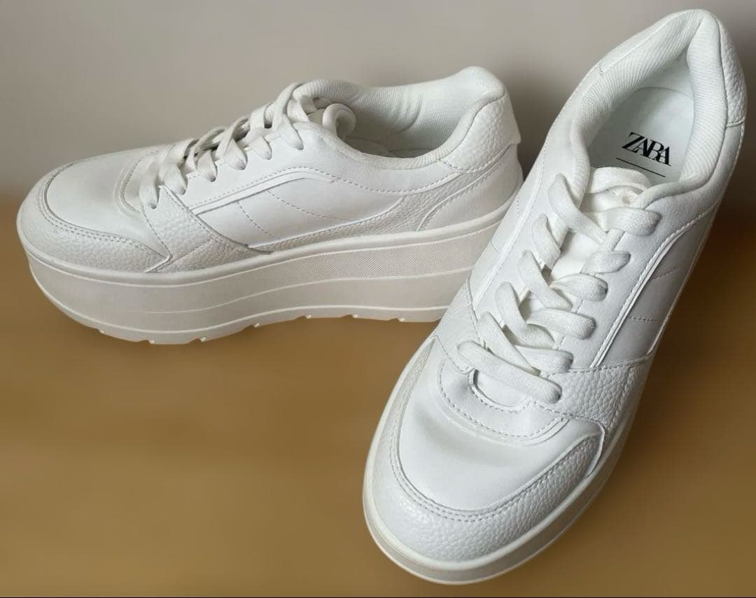 ZARA プラットフォームスニーカー ホワイト 39