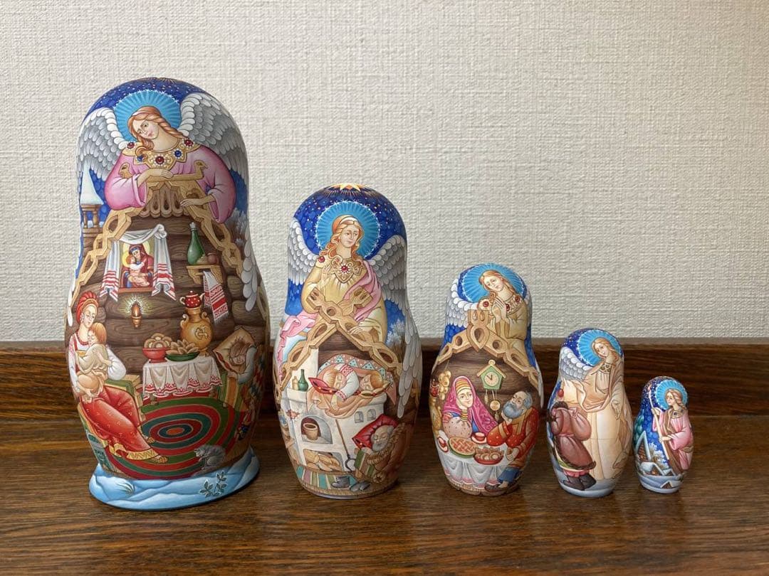 ロシア雑貨☆イコン マトリョーシカ天使(5P)オルガ作コブロフ工房