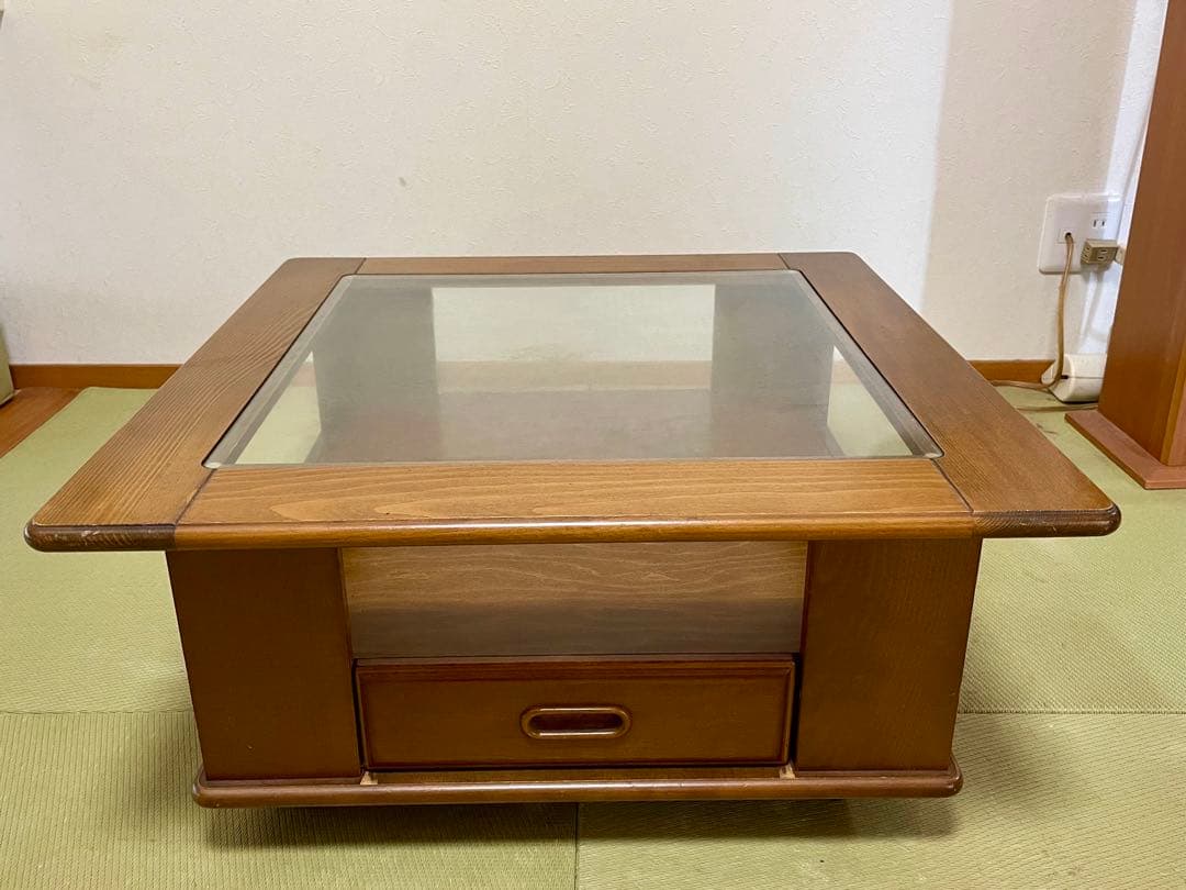 木製ガラストップセンターテーブル