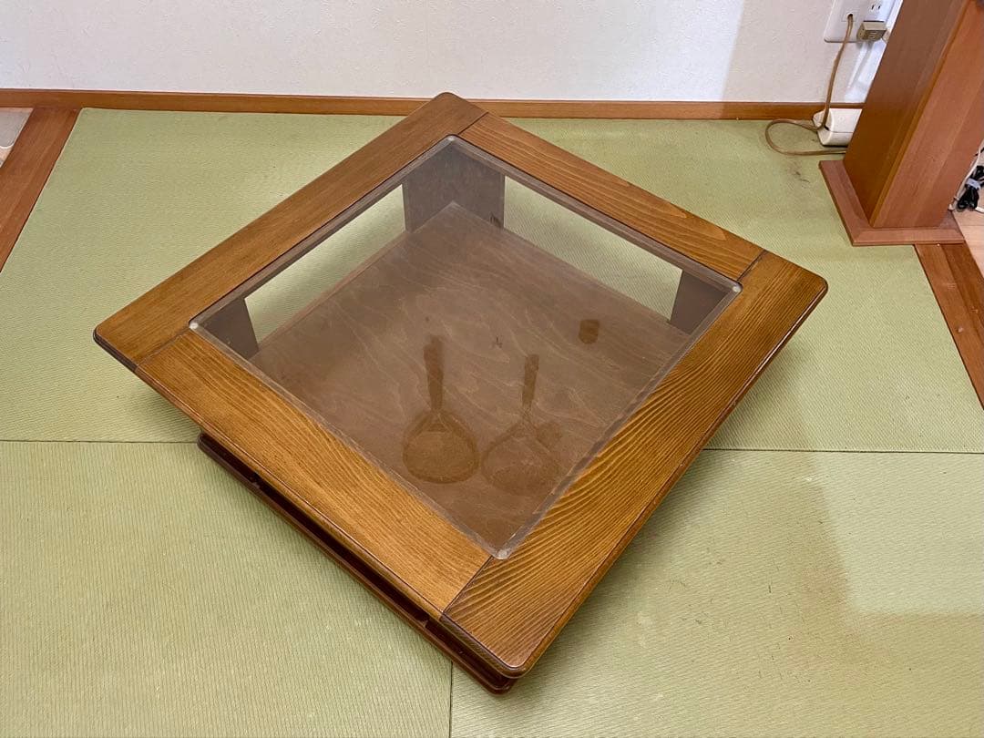 木製ガラストップセンターテーブル